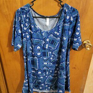 LuLaRoe Blue Pattern Shirt Large